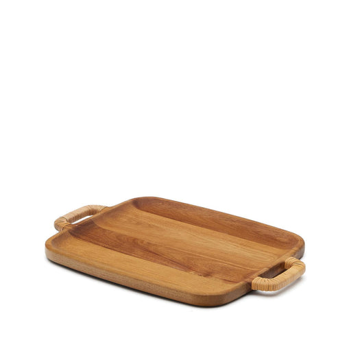 Kave Home Serveerplank Sardis Acaciahout en rotan, 50 x 35cm - Naturel - ThatLyfeStyle