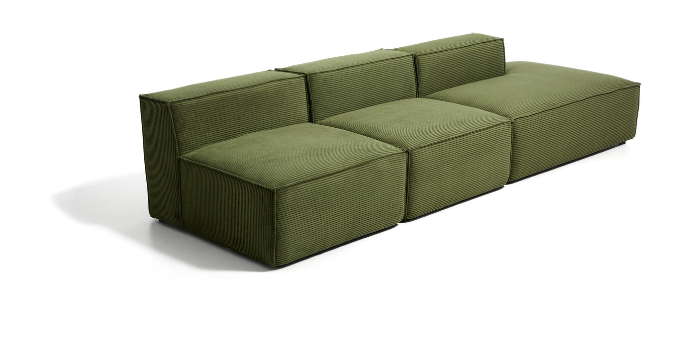 Kave Home 3-zits Bank Blok met rechtereindstuk, 325cm, Rib - Donkergroen