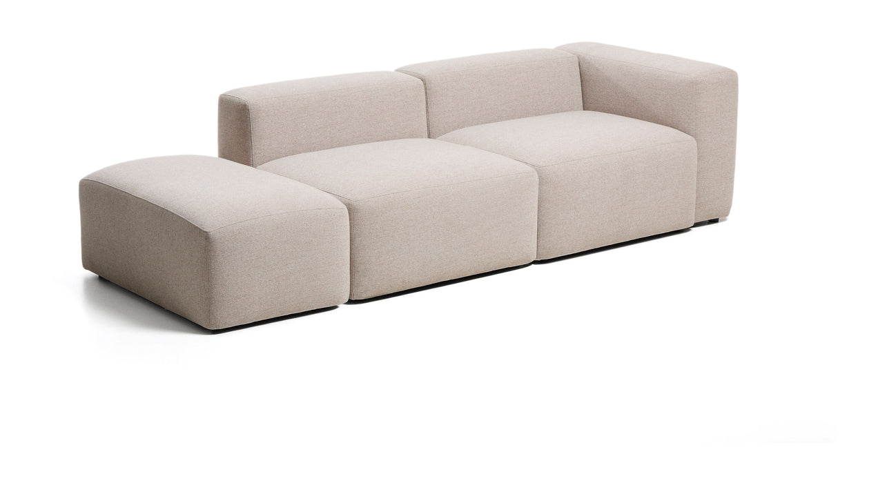 Kave Home 3-zits Bank Blok met armleuning en poefeindstuk 270cm, Chenille - Beige
