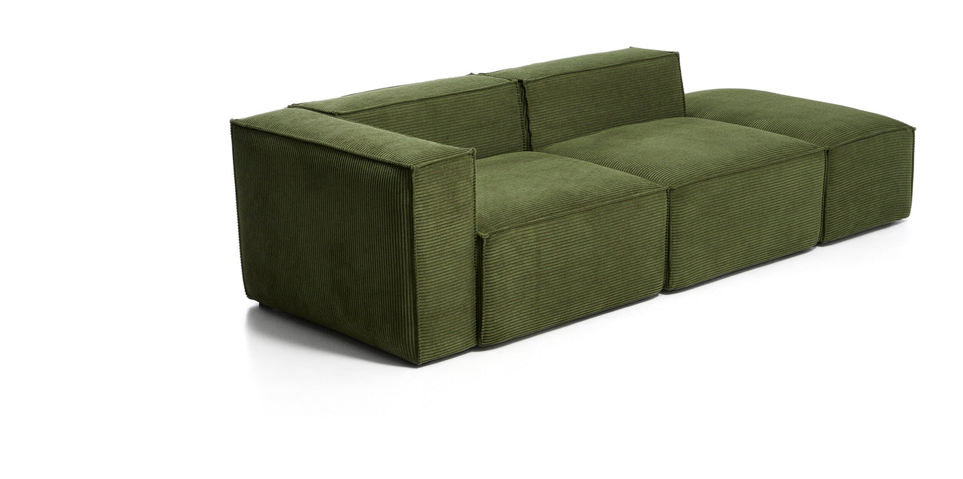 Kave Home 3-zits Bank Blok met linkerarmleuning en poefeindstuk, 270cm, Rib - Donkergroen