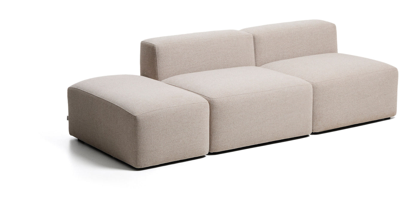 Kave Home 3-zits Bank Blok met poefeindstuk 240cm, Chenille - Beige