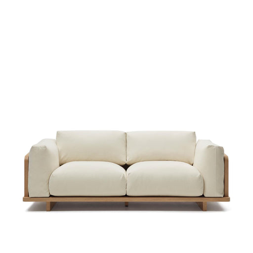 Kave Home 3-zits Bank Oaq Eiken en stof - Beige - ThatLyfeStyle