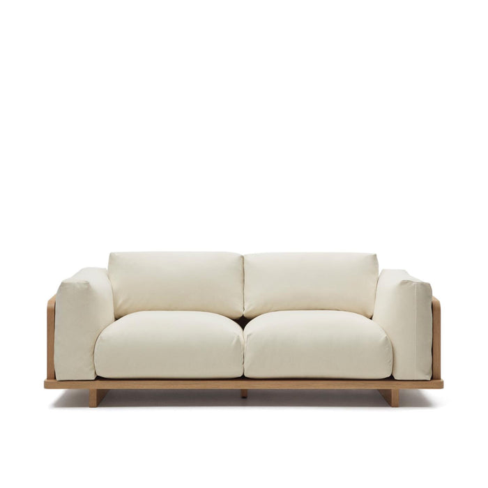 Kave Home 3-zits Bank Oaq Eiken en stof - Beige - ThatLyfeStyle