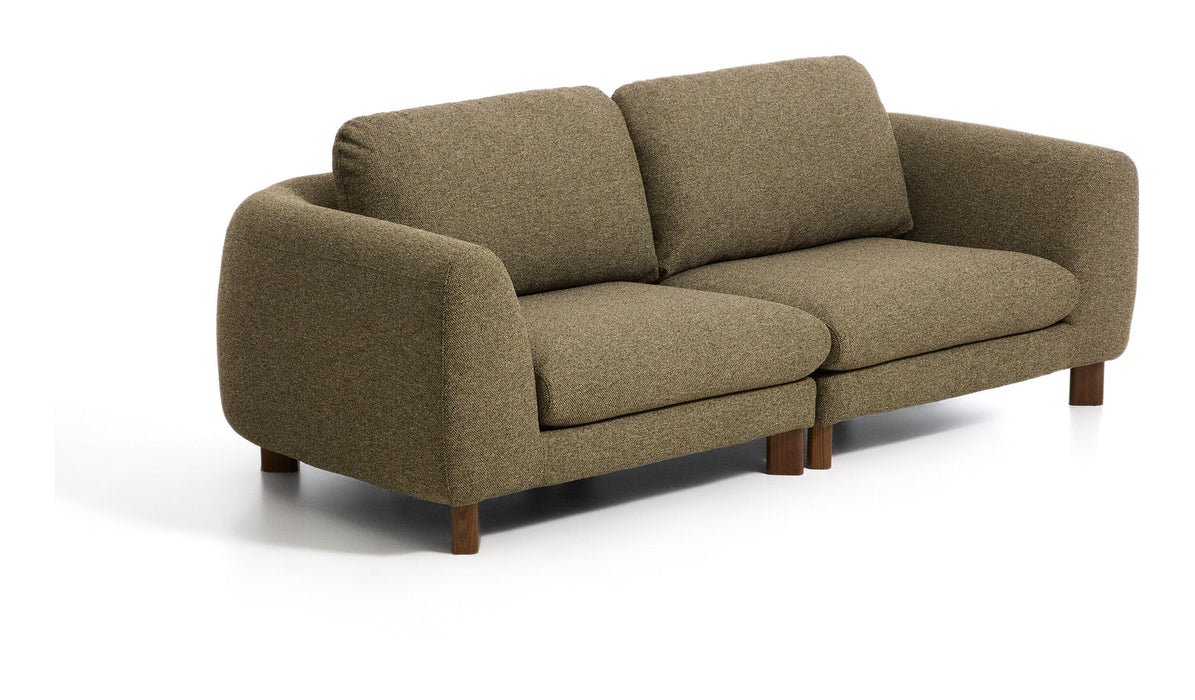 Kave Home 3-zits Bank Vera 230cm, Structuurstof en bruine poten - Olijfgroen