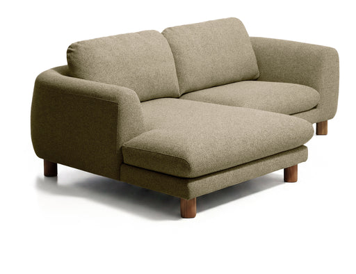 Kave Home 3-zits Loungebank Vera Links, 232cm, Structuurstof en bruine poten - Olijfgroen