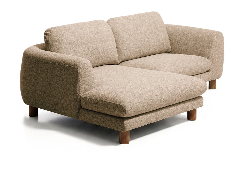 Kave Home 3-zits Loungebank Vera Links, 232cm, Structuurstof en bruine poten - Lichtbruin
