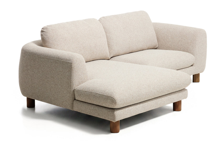 Kave Home 3-zits Loungebank Vera Links, 232cm, Structuurstof en bruine poten - Beige