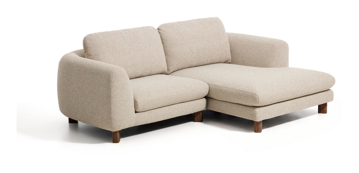 Kave Home 3-zits Loungebank Vera Rechts, 232cm, Structuurstof en bruine poten - Beige