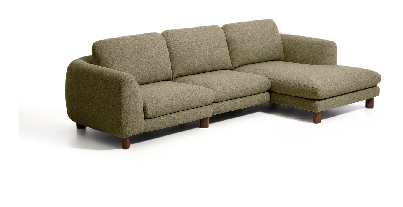 Kave Home 4-zits Loungebank Vera Rechts, 322cm, Structuurstof en bruine poten - Olijfgroen