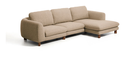 Kave Home 4-zits Loungebank Vera Rechts, 322cm, Structuurstof en bruine poten - Lichtbruin