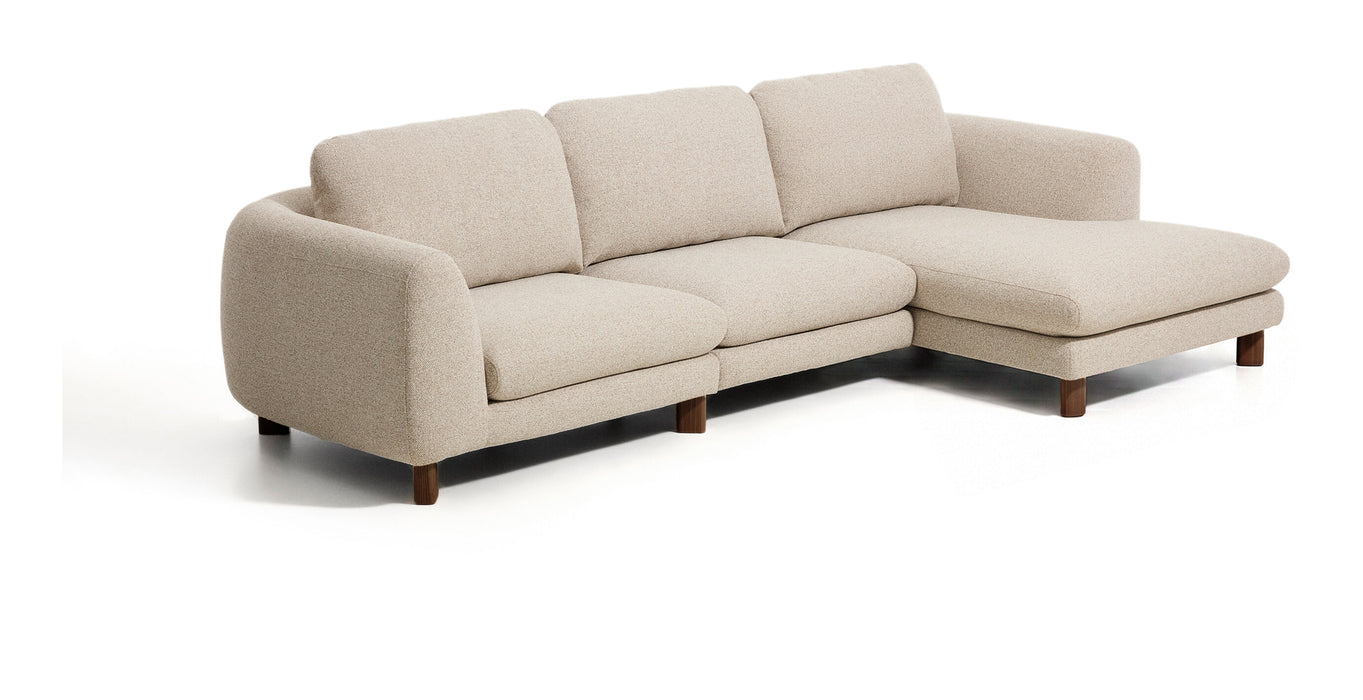 Kave Home 4-zits Loungebank Vera Rechts, 322cm, Structuurstof en bruine poten - Beige