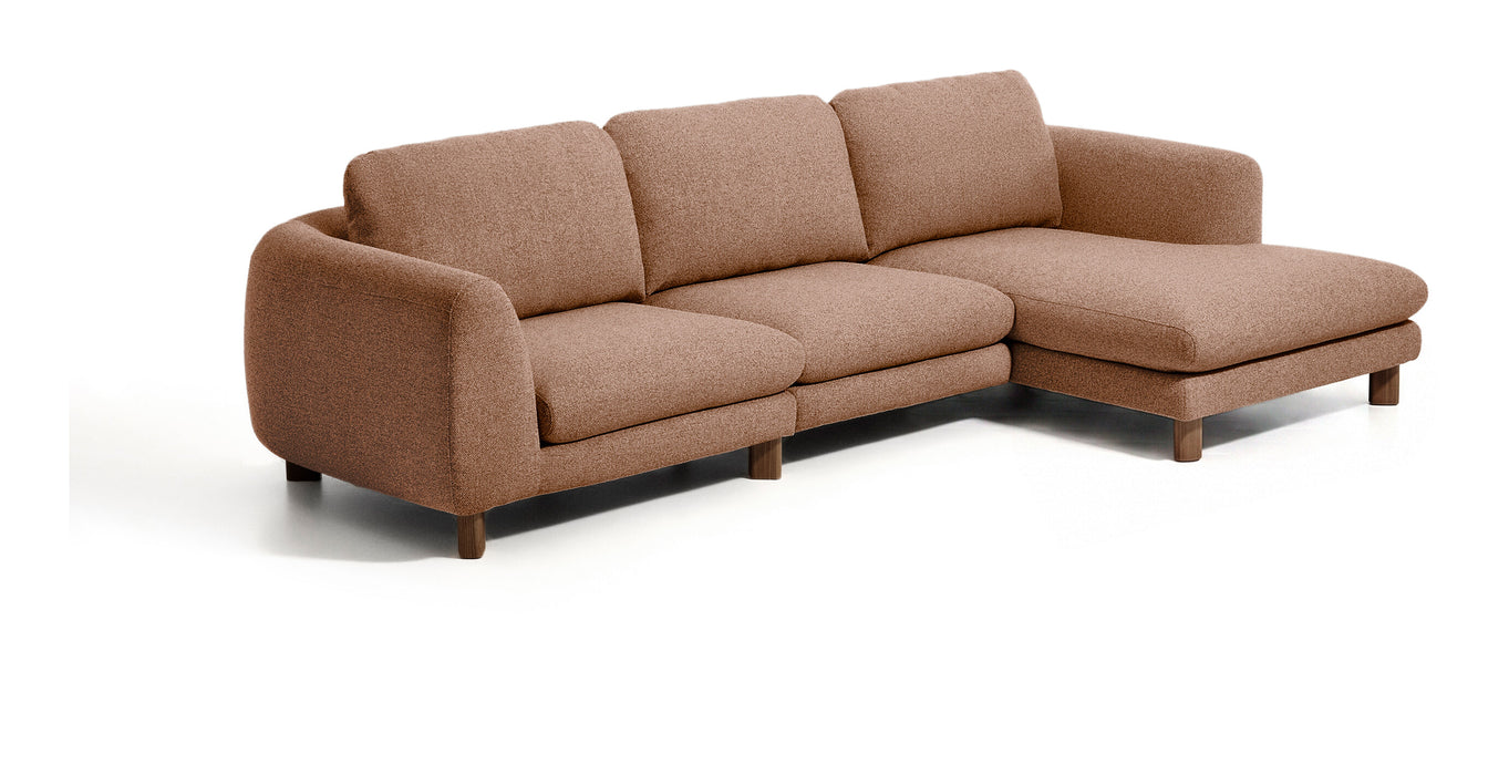 Kave Home 4-zits Loungebank Vera Rechts, 322cm, Structuurstof en bruine poten - Terracotta