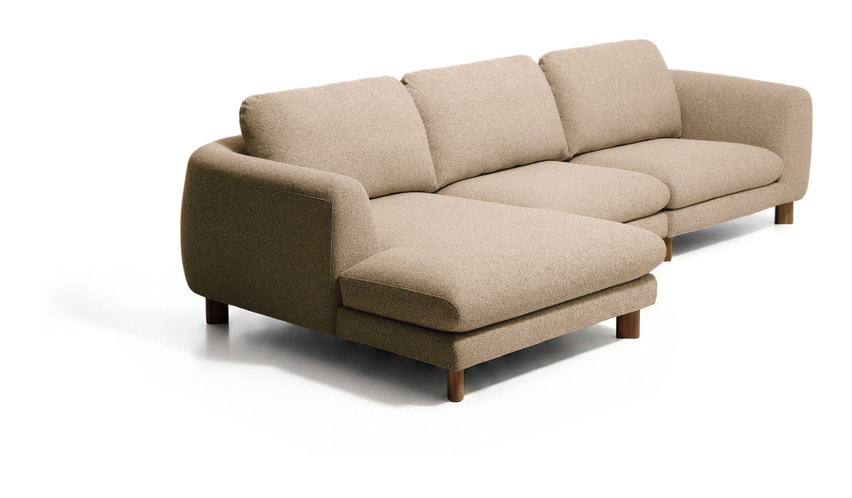 Kave Home 3-zits Hoekbank Vera Links, 232cm, Structuurstof en bruine poten - Lichtbruin