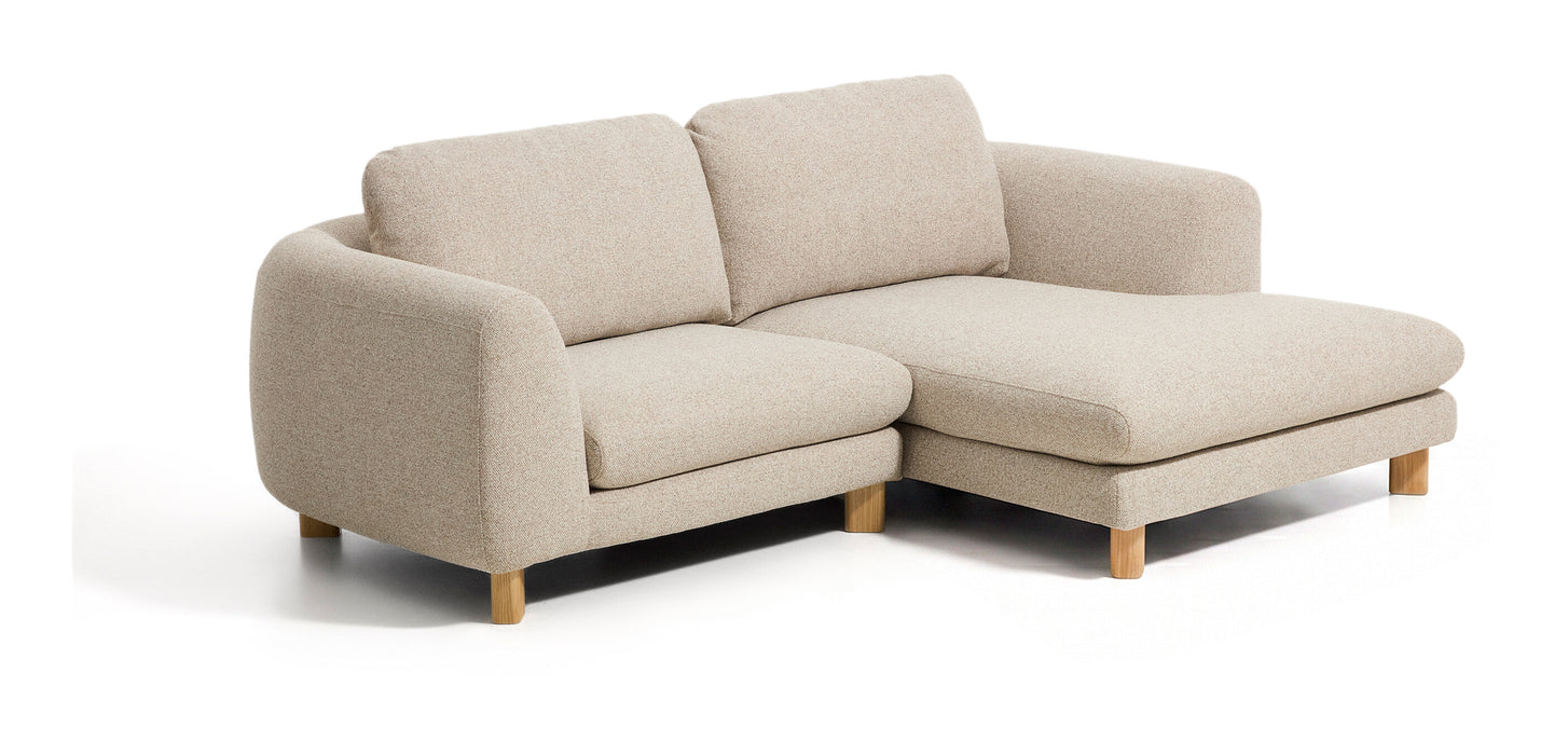 Kave Home 3-zits Loungebank Vera Rechts, 232cm, Structuurstof en naturel poten - Beige
