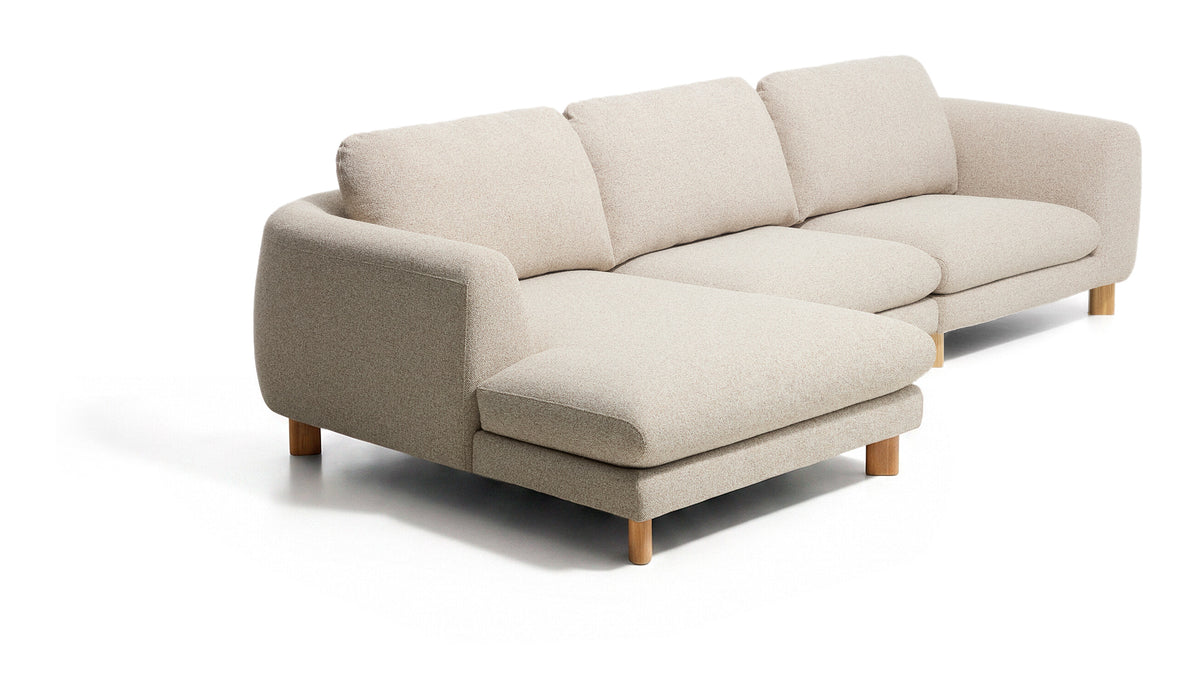 Kave Home 4-zits Hoekbank Vera Links, 322cm, Structuurstof en naturel poten - Beige