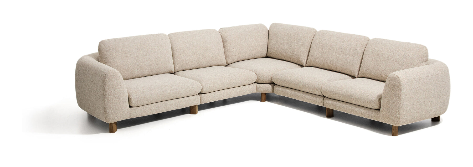Kave Home Hoekbank Vera 330cm, Structuurstof en bruine poten - Beige
