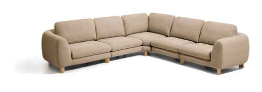 Kave Home Hoekbank Vera 330cm, Structuurstof en naturel poten - Lichtbruin