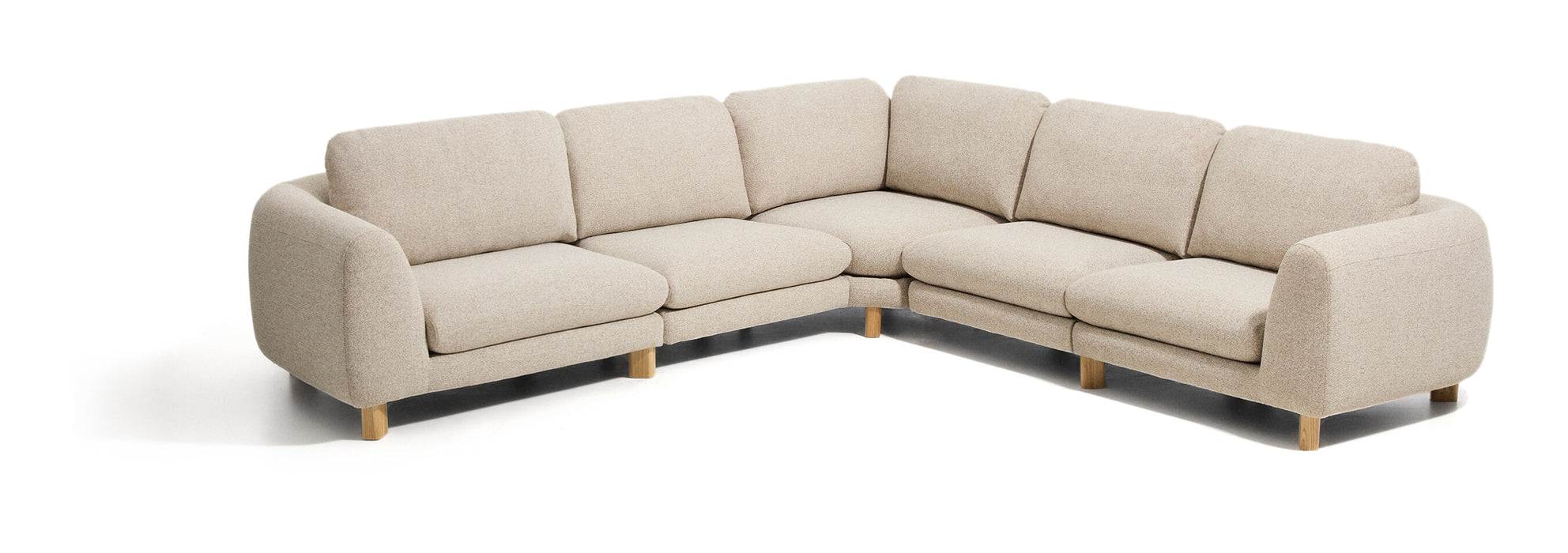 Kave Home Hoekbank Vera 330cm, Structuurstof en naturel poten - Beige