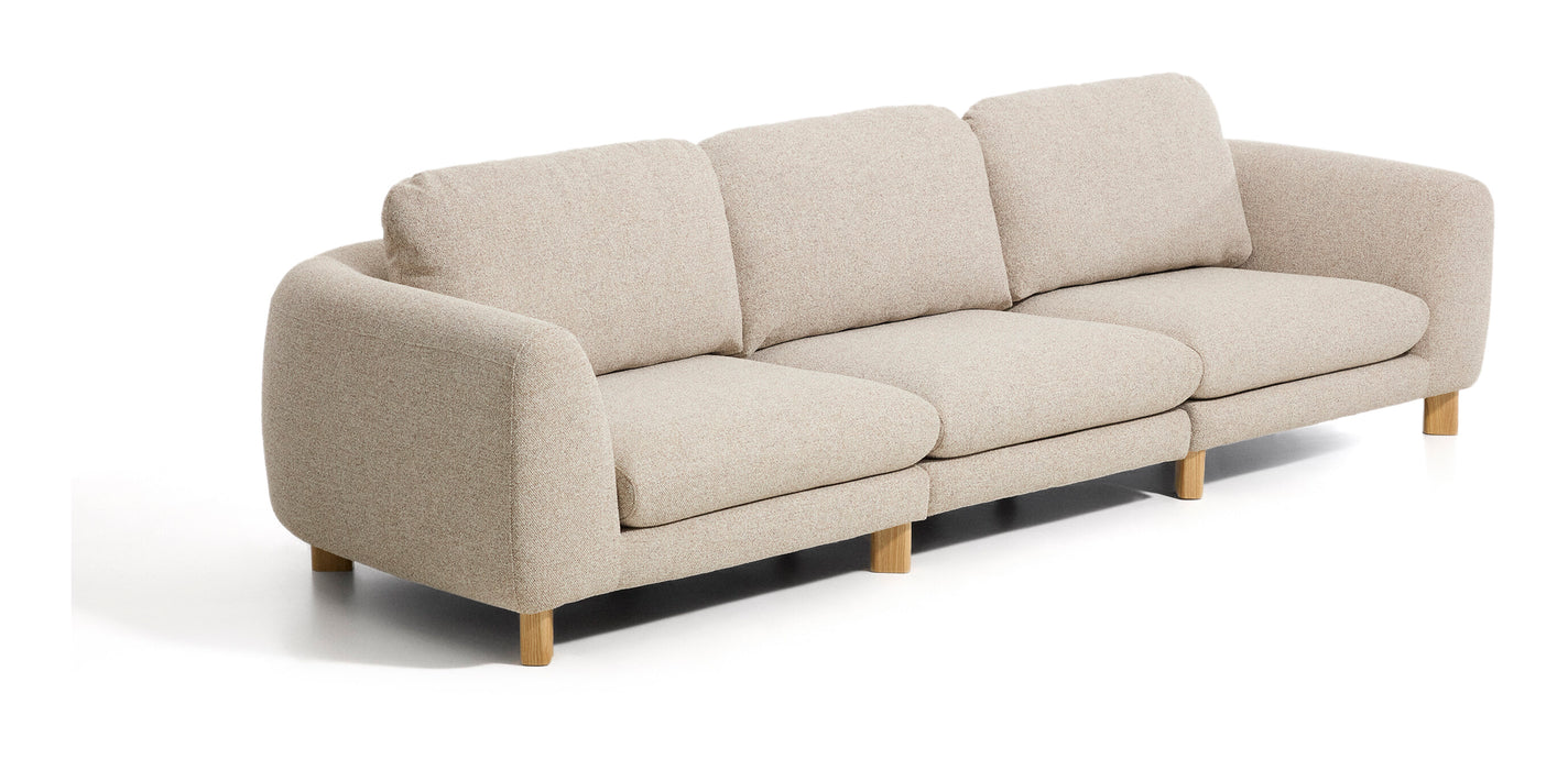 Kave Home 4-zits Bank Vera 320cm, Structuurstof en naturel poten - Beige