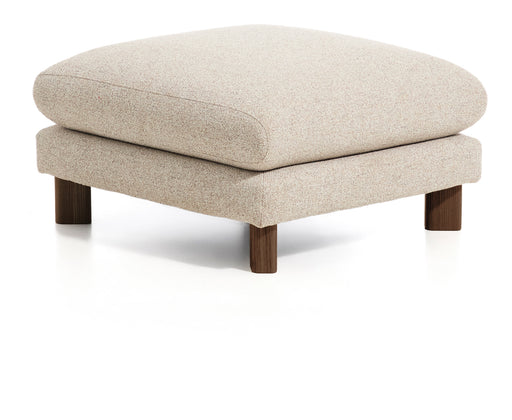 Kave Home Poef Vera Structuurstof en bruin hout, 80 x 80cm - Beige