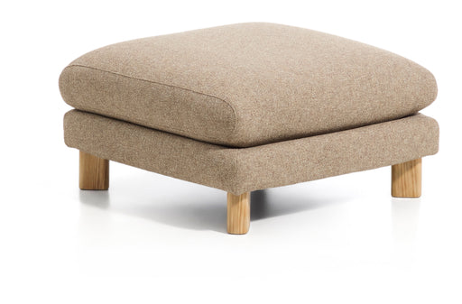 Kave Home Poef Vera Structuurstof en naturel hout, 80 x 80cm - Lichtbruin
