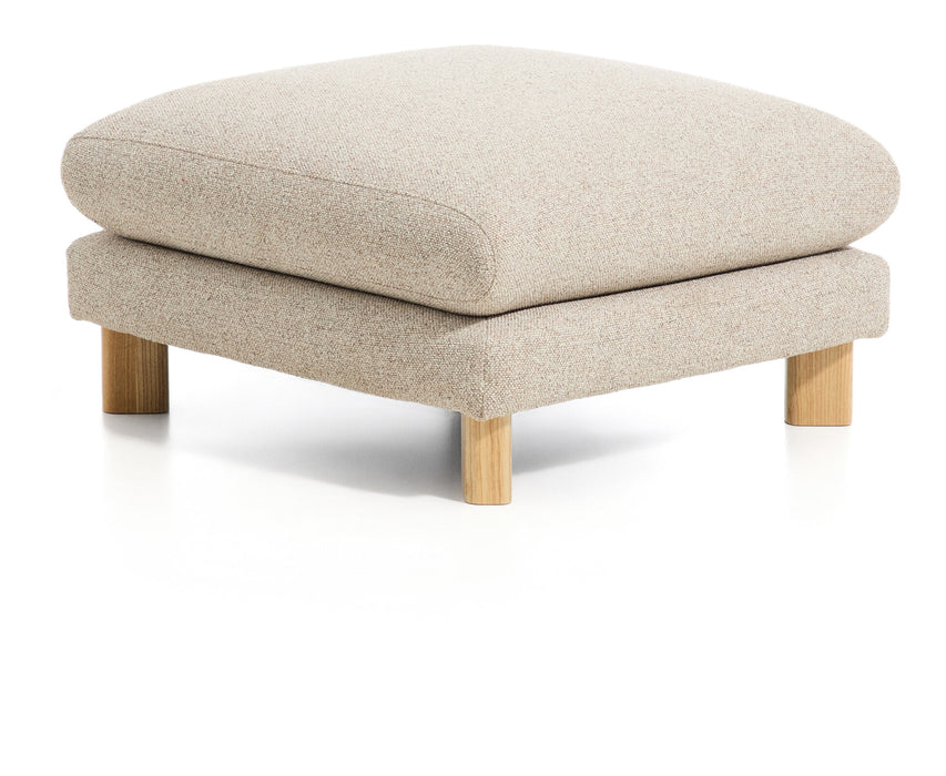 Kave Home Poef Vera Structuurstof en naturel hout, 80 x 80cm - Beige