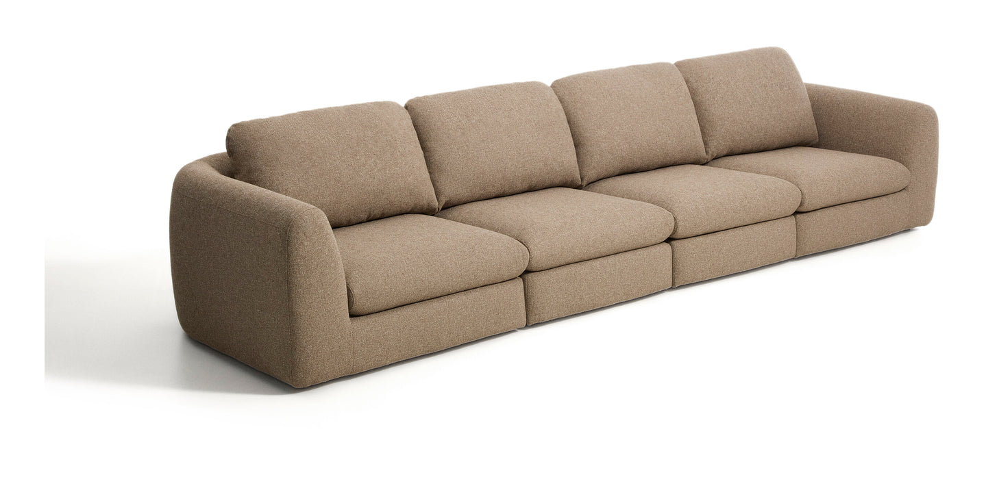 Kave Home 6-zits Bank Vera 410cm, Structuurstof - Lichtbruin