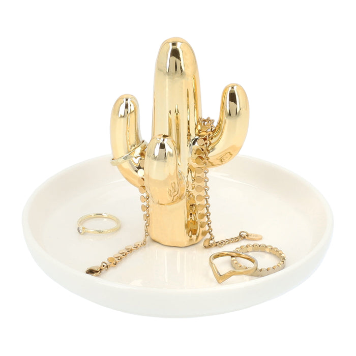 LYVION sieradenhouder / Sieradenschaaltje - Cactus - Goud en wit