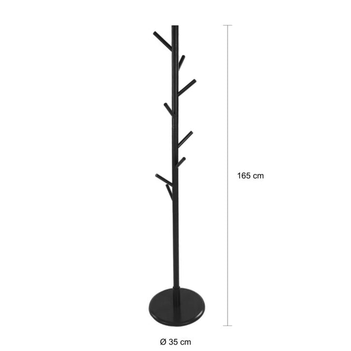 QUVIO Staande kapstok hout – 175 cm hoog – 8 ophanghaken – Zwart - ThatLyfeStyle