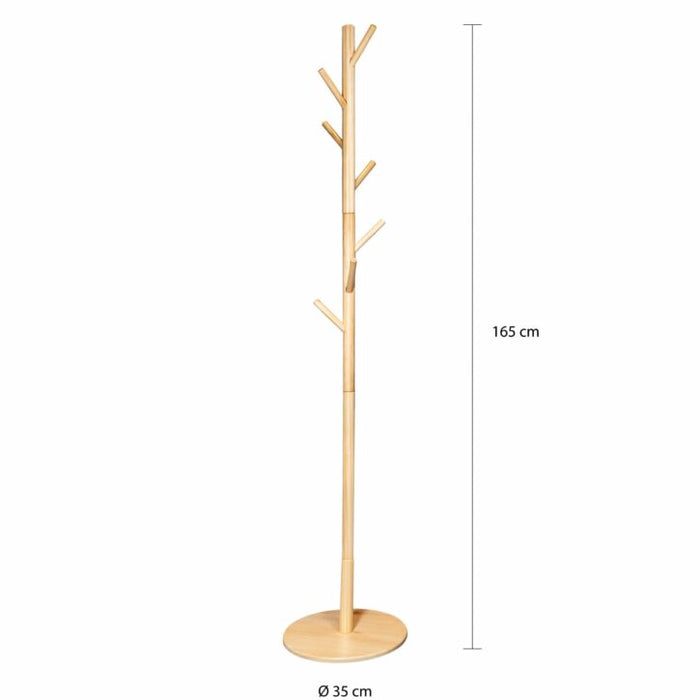 QUVIO Staande kapstok hout – 175 cm hoog – 8 ophanghaken – Lichtbruin - ThatLyfeStyle