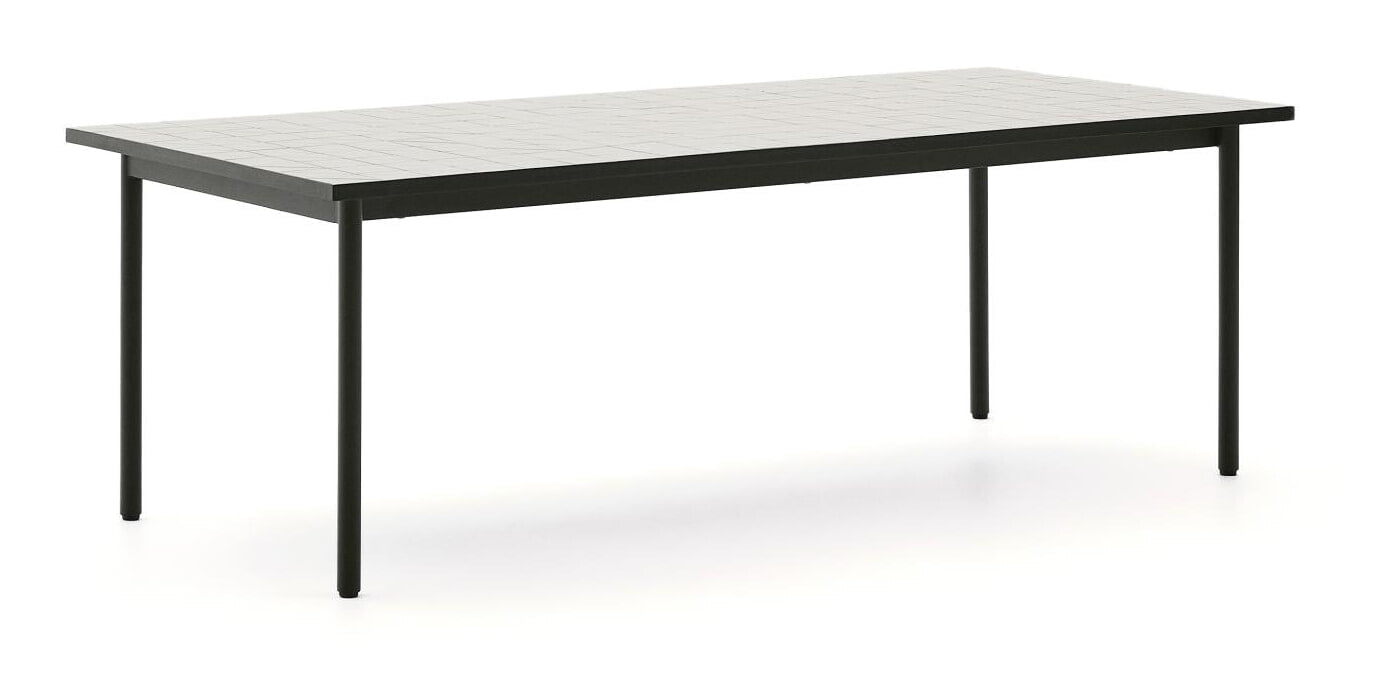 Kave Home Outdoor Eettafel Maurina Cement en staal, 223 x 101cm - Wit