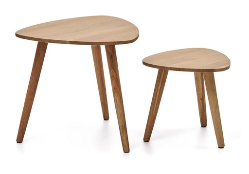 Kave Home Organische Bijzettafel Duvani Acaciahout, Set van 2 stuks - Naturel