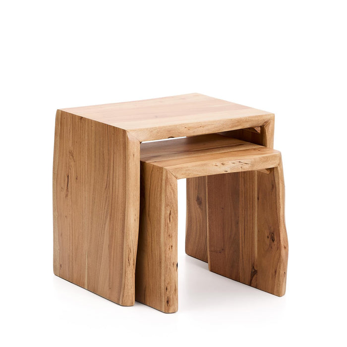 Kave Home Bijzettafel Lomiri Acaciahout, Set van 2 stuks - Bruin - Vierkant