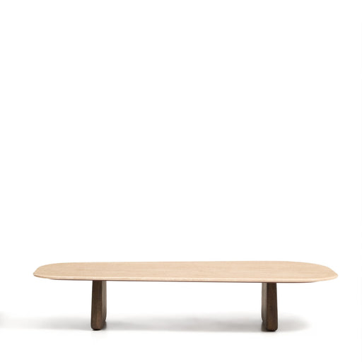 Kave Home Salontafel Pirita Travertin en donker eiken, 147 x 65cm - Beige - ThatLyfeStyle
