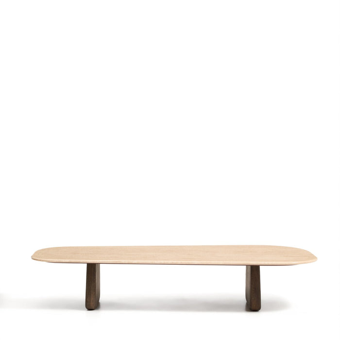 Kave Home Salontafel Pirita Travertin en donker eiken, 147 x 65cm - Beige