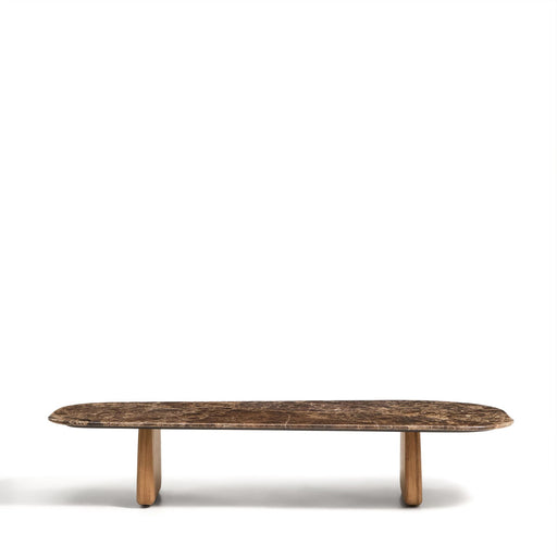 Kave Home Salontafel Pirita Bruin marmer en licht eiken, 147 x 65cm - ThatLyfeStyle