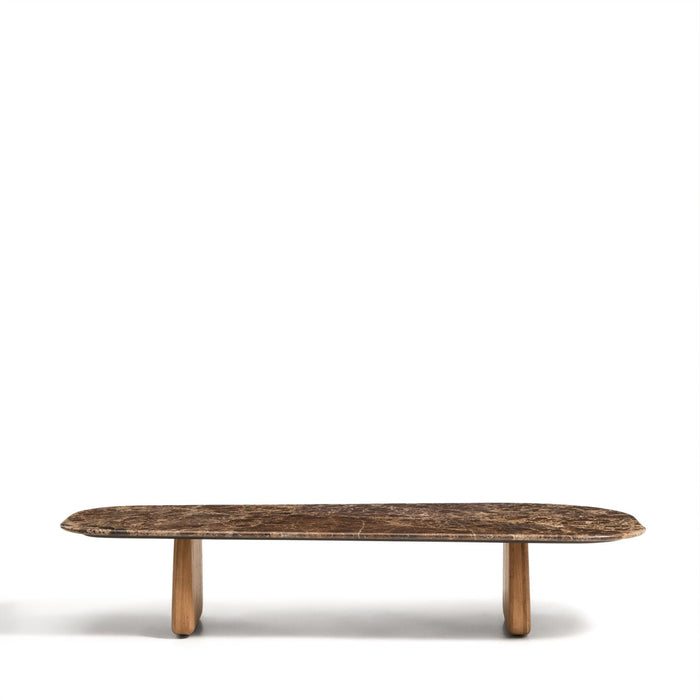 Kave Home Salontafel Pirita Bruin marmer en licht eiken, 147 x 65cm