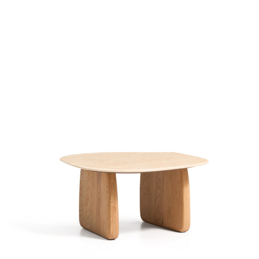 Kave Home Bijzettafel Pirita Travertin en licht eiken, 70 x 71cm - Beige - ThatLyfeStyle