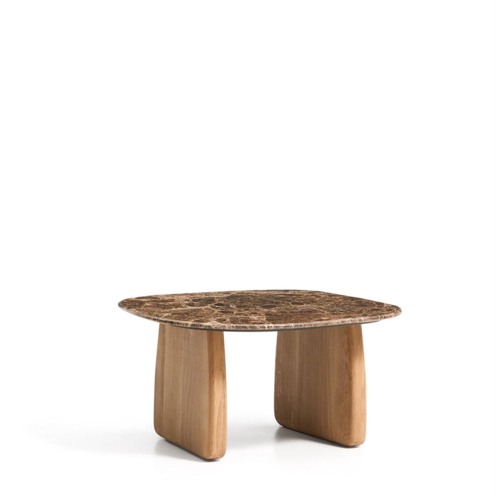 Kave Home Bijzettafel Pirita Bruin marmer en licht eiken, 70 x 71cm - Naturel