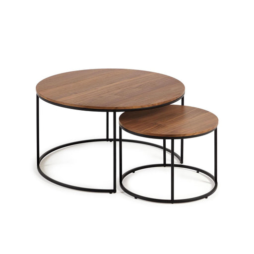 Kave Home Ronde Bijzettafel Yoana Walnoot en metaal, Set van 2 stuks - Bruin - ThatLyfeStyle