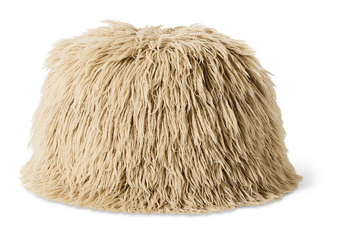 HKliving Poef Shabby Wol, Ø50cm - Beige