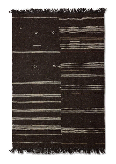 HKliving Vloerkleed Striped Wol, 150 x 240cm - Bruin