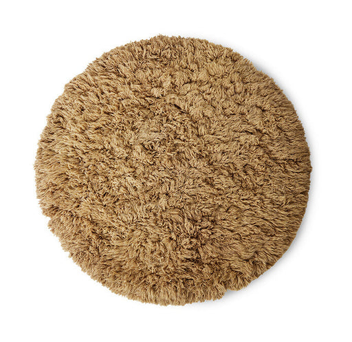 HKliving Rond Vloerkleed Fluffy Wol, Ø200cm - Caramel