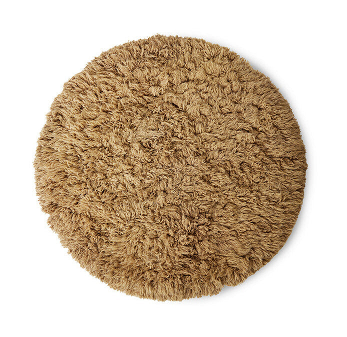 HKliving Rond Vloerkleed Fluffy Wol, Ø200cm - Caramel