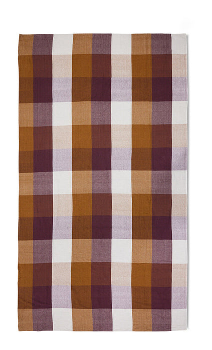 HKliving Tafelkleed Vida check Linnen, 140 x 220cm - Amber/Burgundy