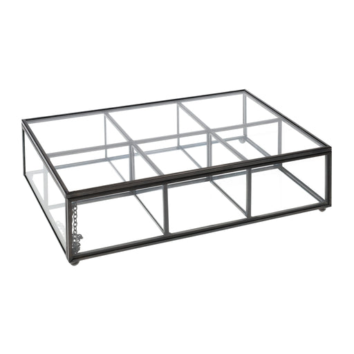 QUVIO Theedoos - Glas - Metaal - Zwart