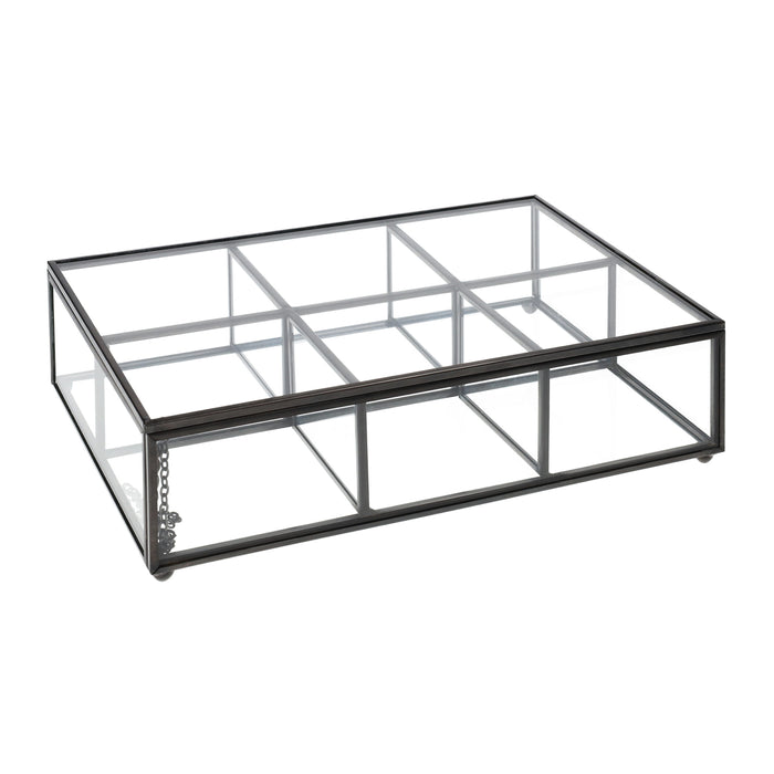 QUVIO Theedoos - Glas - Metaal - Zwart