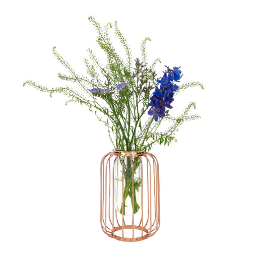 QUVIO Vaas met spijlen - Metaal en Glas - Rosegoud