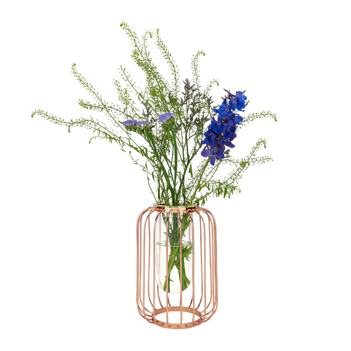 QUVIO Vaas met spijlen - Metaal en Glas - Rosegoud