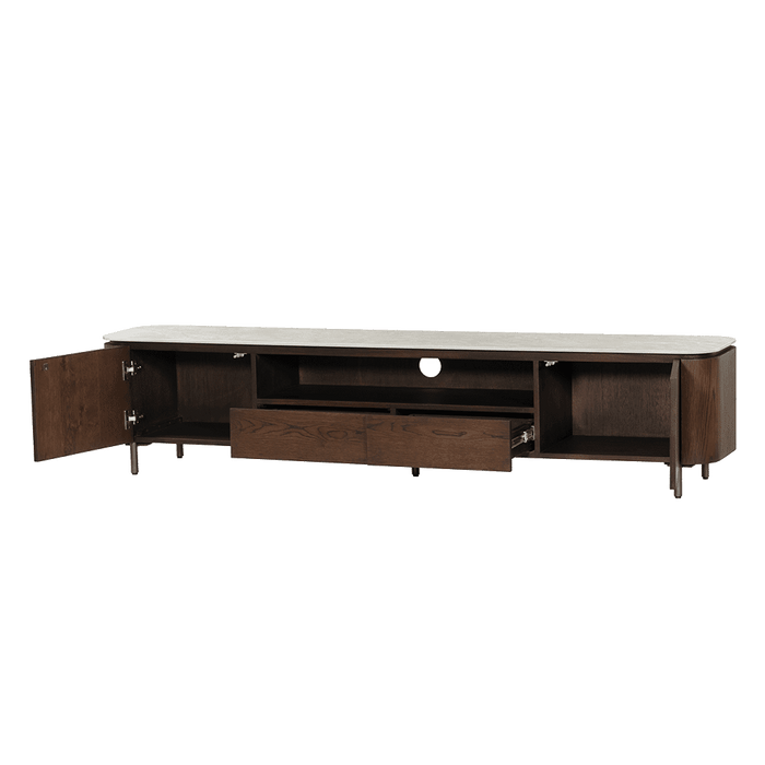 Tower Living TV-meubel Venzone Travertinlook en eiken, 210cm - Donkerbruin